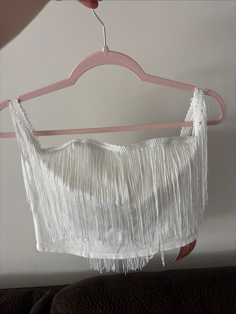 SHEIN White Fringe Crop Top